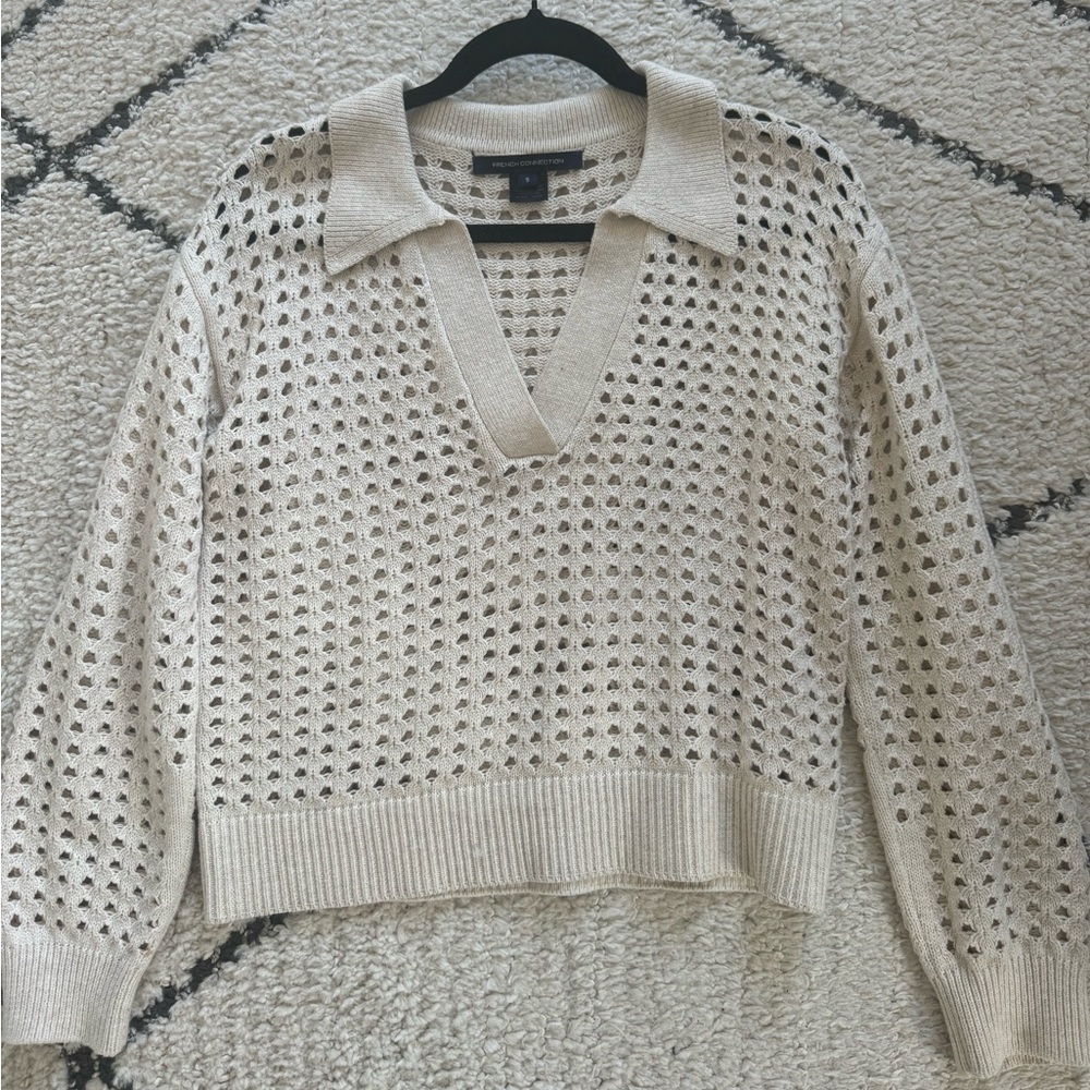 French Connection Open-Knit Collared Sweater Size… - image 1